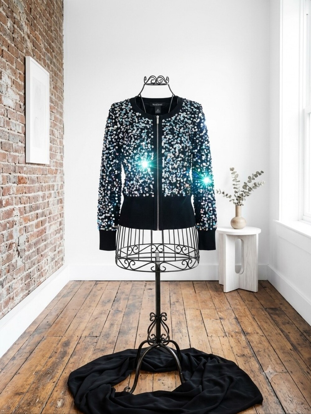 White House Black Market Black Sequin Bomber Jacket